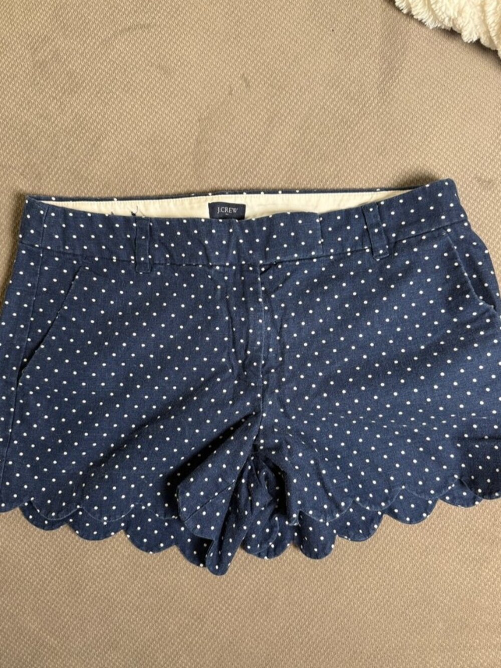 Navy with White Polka Dot Scalloped Hem Shorts